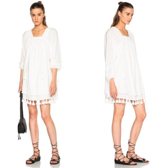 Apiece Apart Tewa Dress Cream Mini Tassels Beach Vacay Boho Peasant Size 4 - Picture 1 of 15